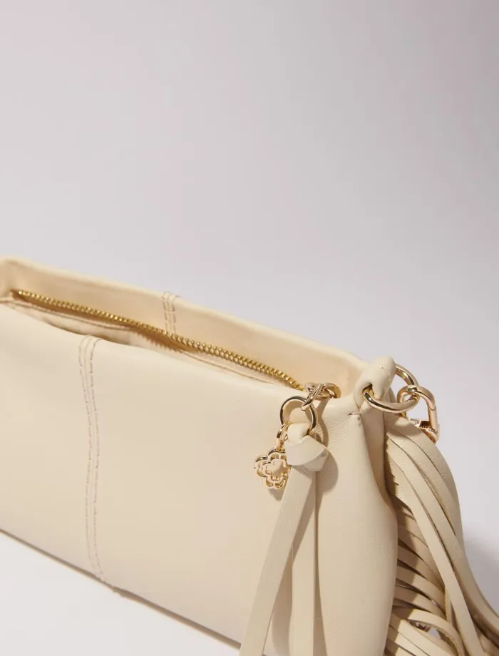 Small Leather Goods Women Maje Miss M Plain Leather Clutch Bag Ecru Vanilla