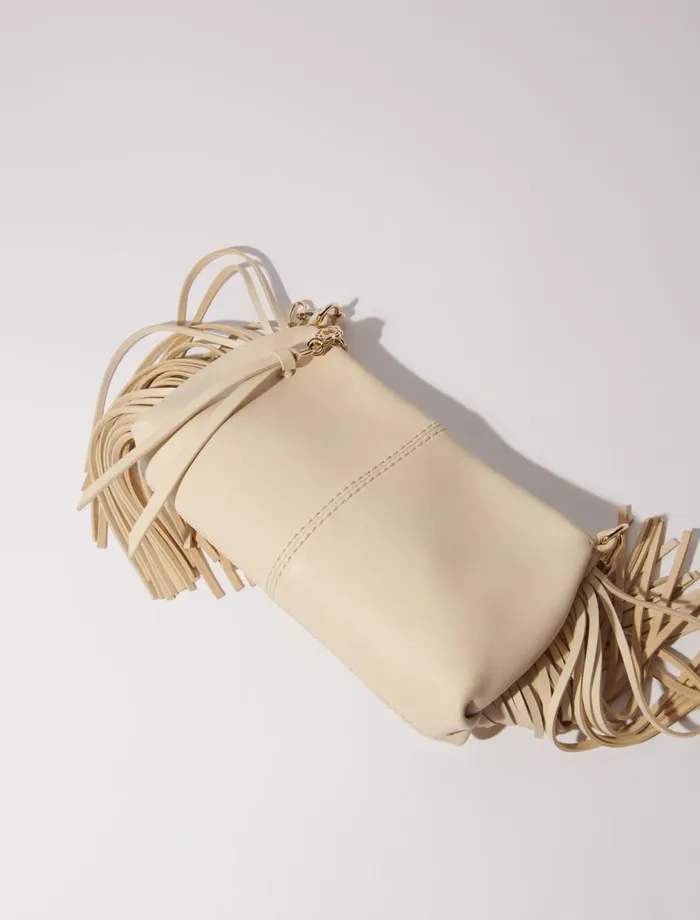 Small Leather Goods Women Maje Miss M Plain Leather Clutch Bag Ecru Vanilla
