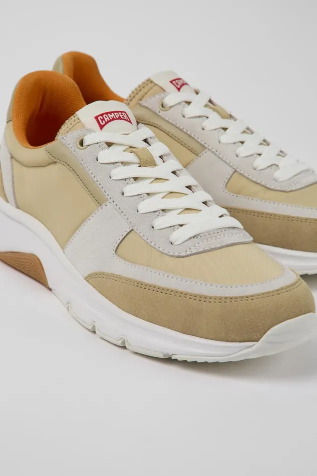 Sneakers Men Camper Drift Beige And White Nubuck Sneakers