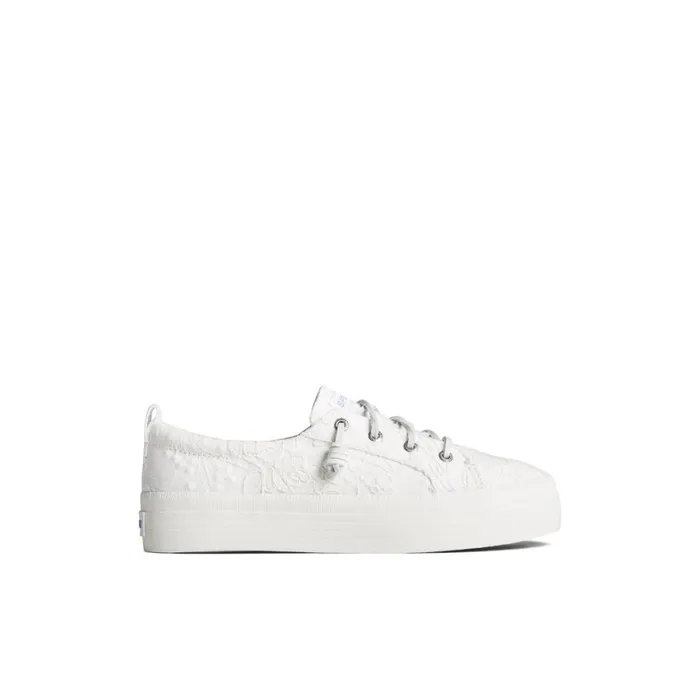 Sperry Crest Vibe Platform Lace Platform Sneaker White Textile Textured Women Sneakers
