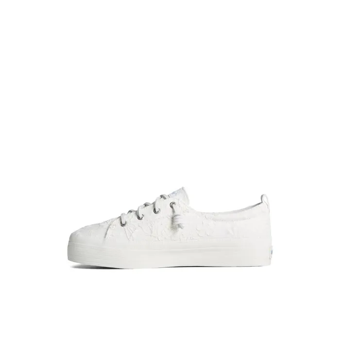 Sperry Crest Vibe Platform Lace Platform Sneaker White Textile Textured Women Sneakers
