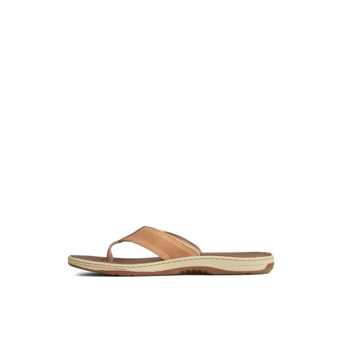 Sperry Havasu Perf Flip Flop Brown Leather Mixed Material Men Sandals