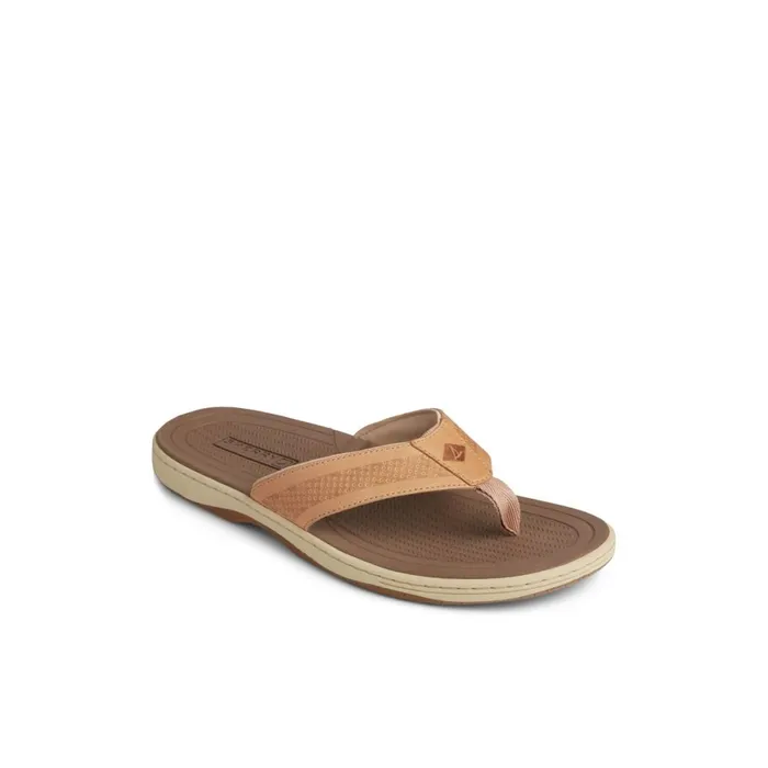 Sperry Havasu Perf Flip Flop Brown Leather Mixed Material Men Sandals