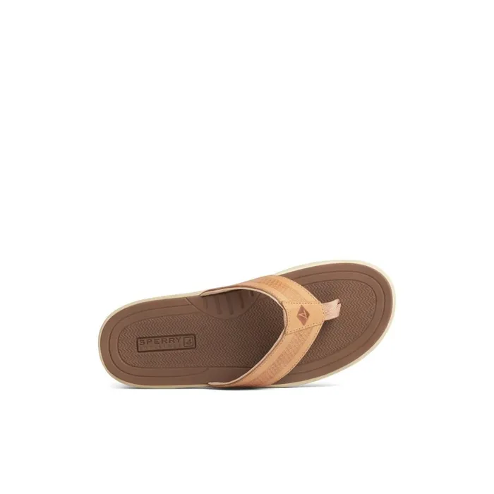 Sperry Havasu Perf Flip Flop Brown Leather Mixed Material Men Sandals