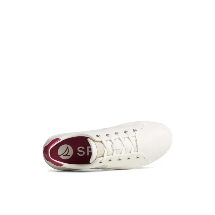 Sperry Sandy Leather Metallic Sneaker White Leather Satin Women Sneakers