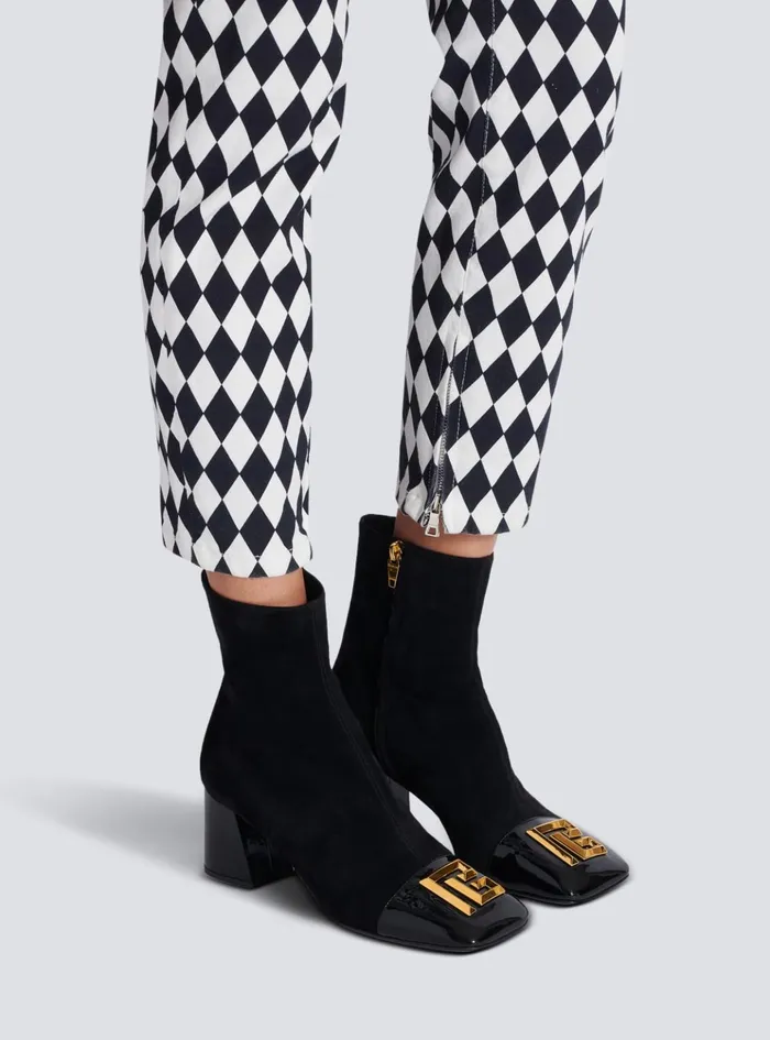 Suede Edna Ankle Boots With Patent Leather Toes Black Women Balmain Boots