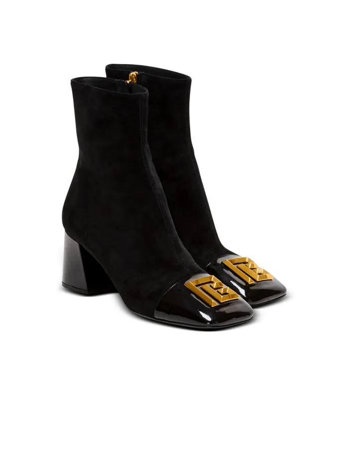 Suede Edna Ankle Boots With Patent Leather Toes Black Women Balmain Boots