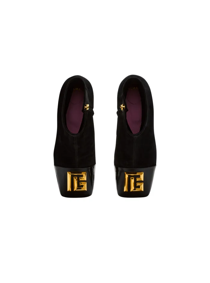 Suede Edna Ankle Boots With Patent Leather Toes Black Women Balmain Boots