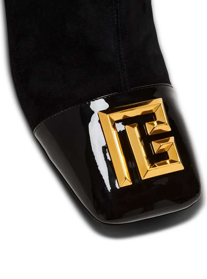 Suede Edna Ankle Boots With Patent Leather Toes Black Women Balmain Boots