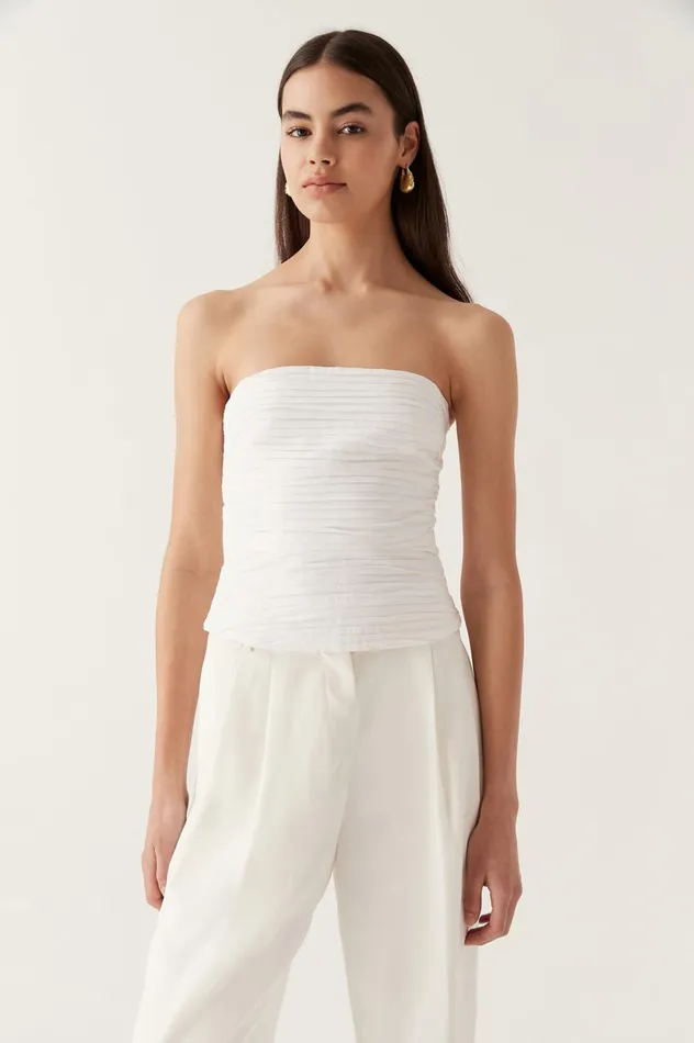 Sunbeam Ruched Bustier Ivory Women Aje Tops