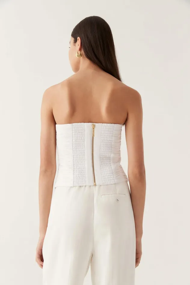 Sunbeam Ruched Bustier Ivory Women Aje Tops