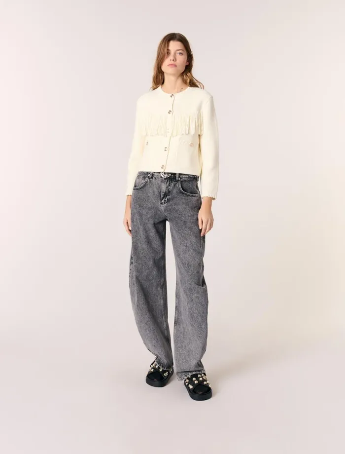 Sweaters and Cardigans Women Maje Fringed Cardigan Ecru