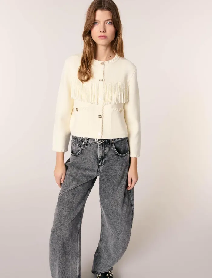 Sweaters and Cardigans Women Maje Fringed Cardigan Ecru