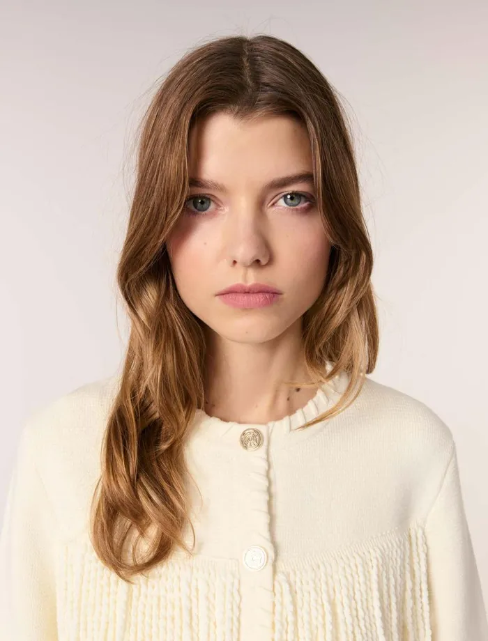 Sweaters and Cardigans Women Maje Fringed Cardigan Ecru