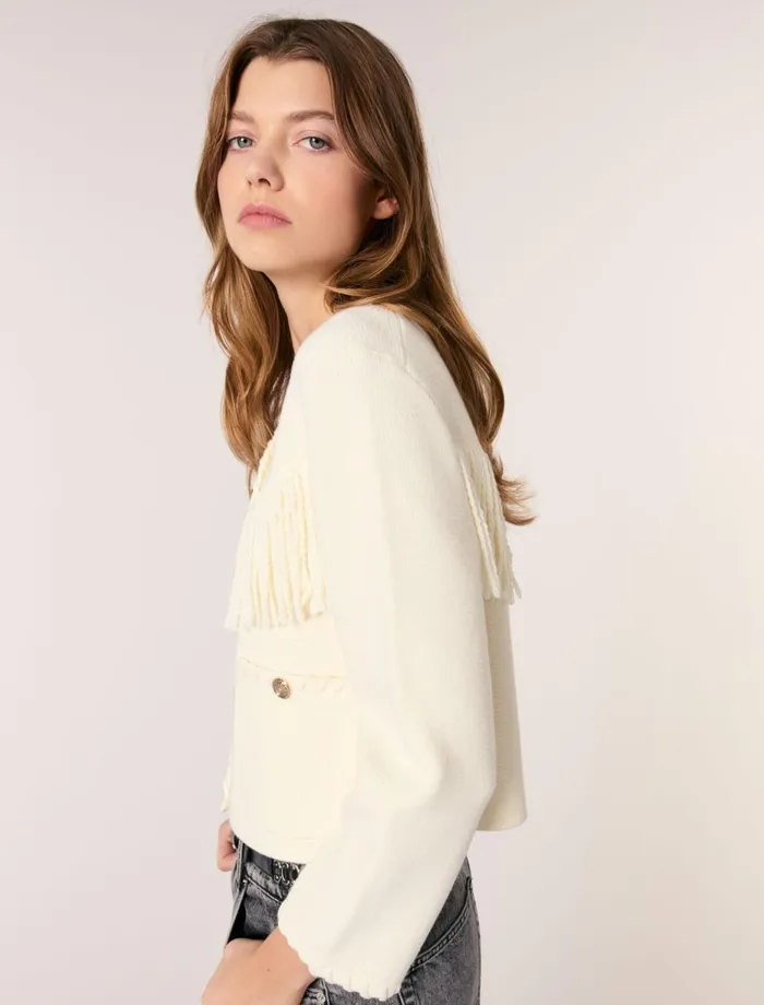 Sweaters and Cardigans Women Maje Fringed Cardigan Ecru