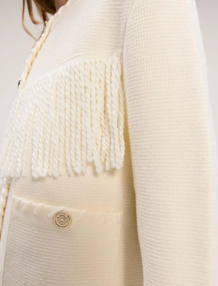 Sweaters and Cardigans Women Maje Fringed Cardigan Ecru