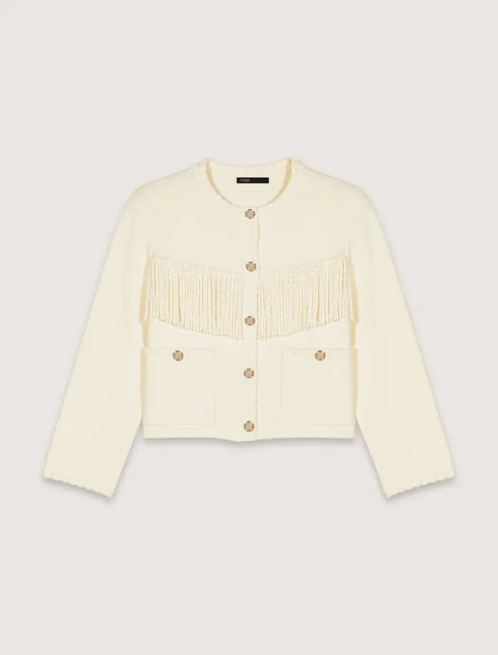 Sweaters and Cardigans Women Maje Fringed Cardigan Ecru