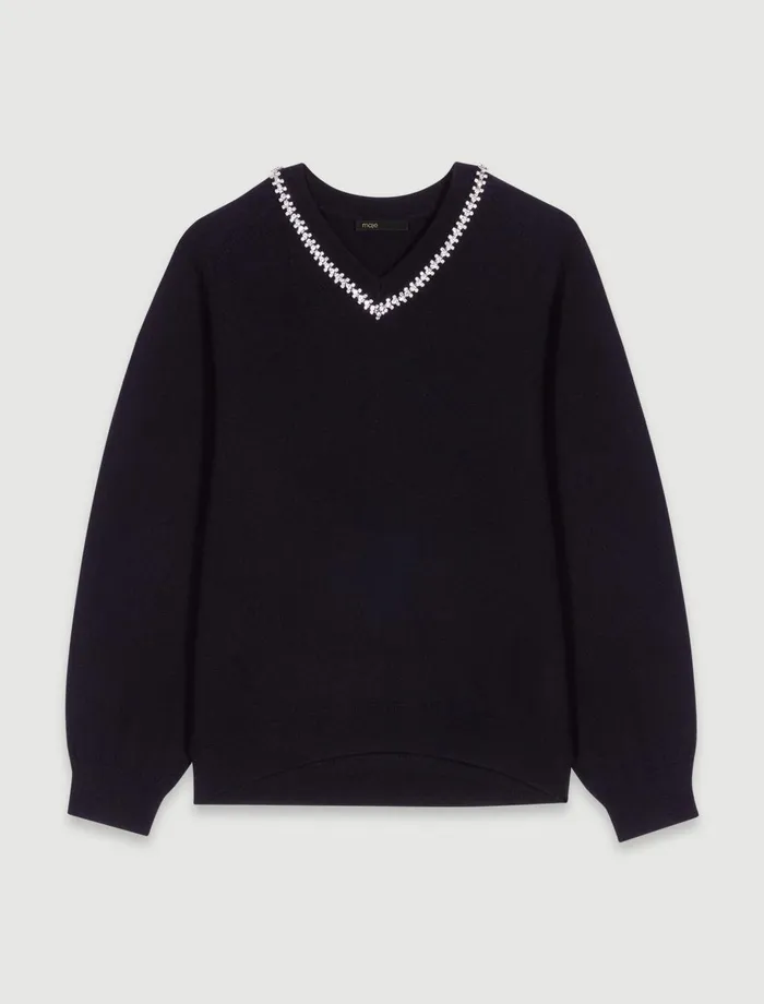 Sweaters and Cardigans Women Maje Knit Jumper With Rhinestone Neck Black