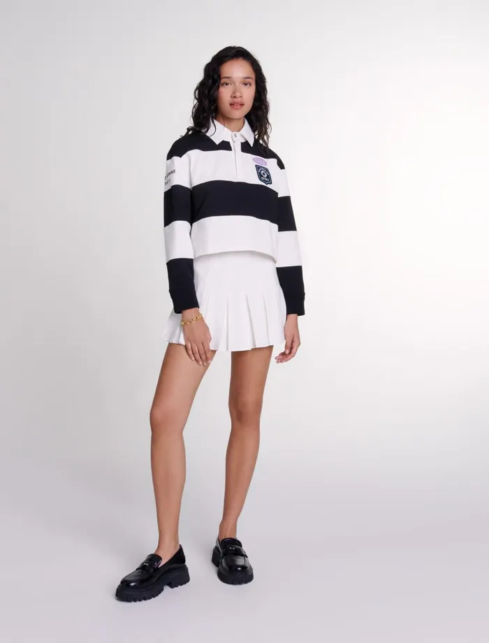 Sweaters and Cardigans Women Maje Striped And Embroidered Polo Shirt Blackwhite