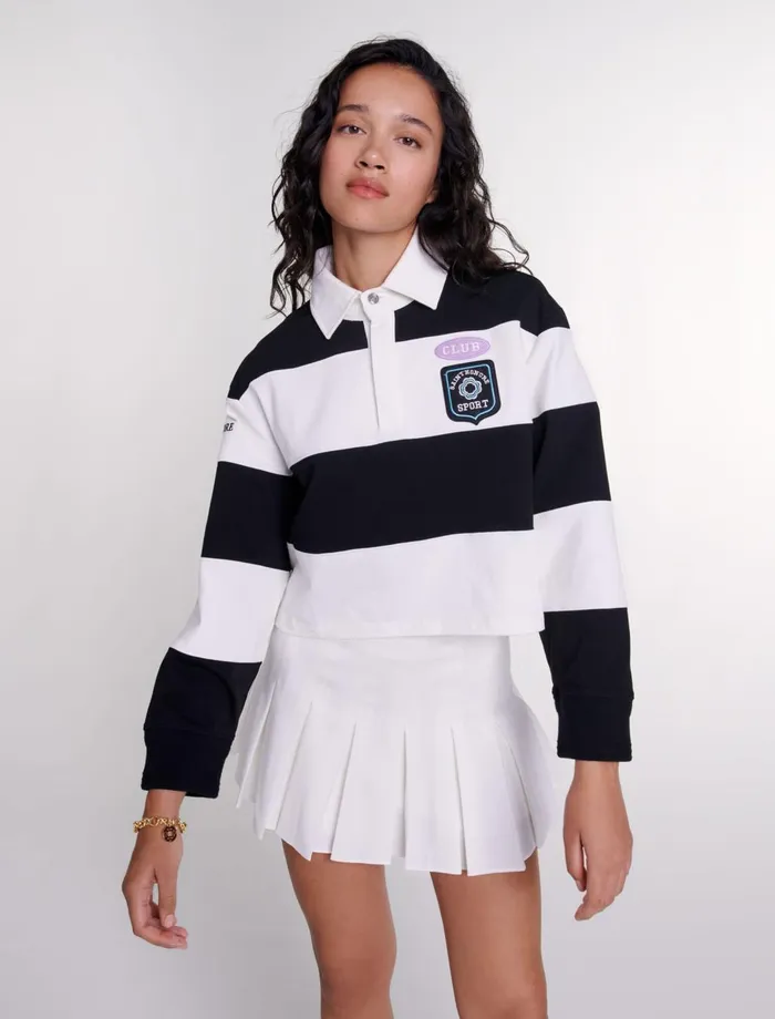 Sweaters and Cardigans Women Maje Striped And Embroidered Polo Shirt Blackwhite