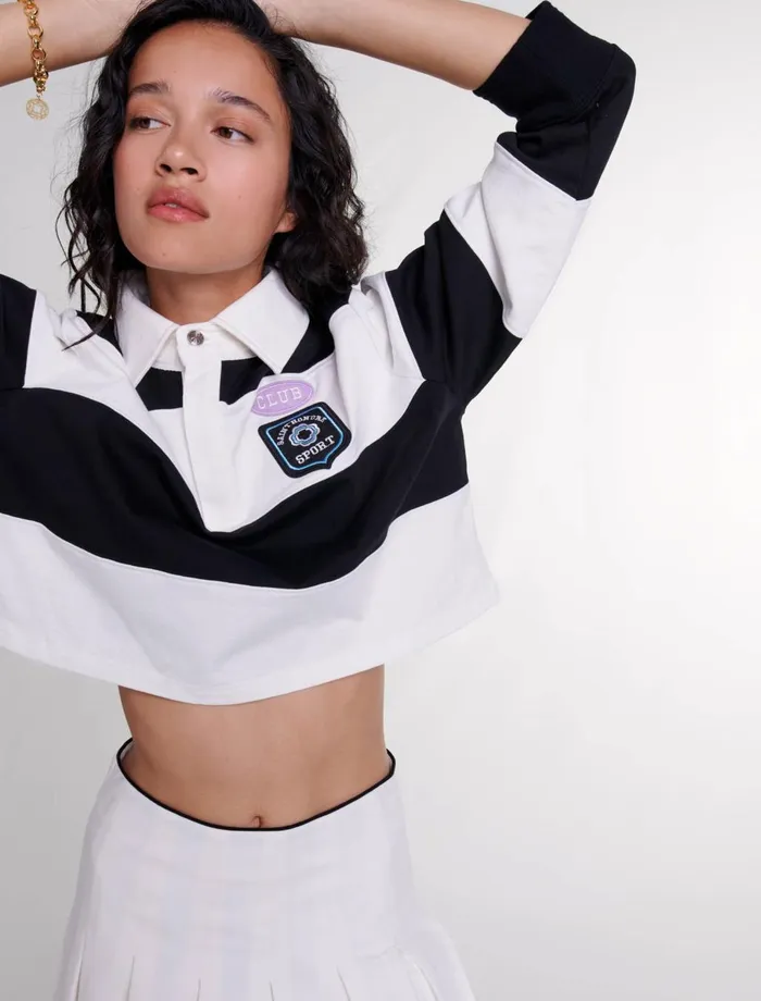 Sweaters and Cardigans Women Maje Striped And Embroidered Polo Shirt Blackwhite