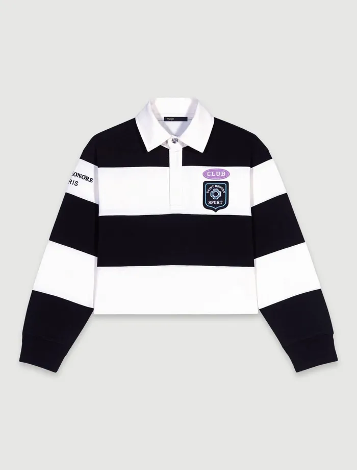 Sweaters and Cardigans Women Maje Striped And Embroidered Polo Shirt Blackwhite