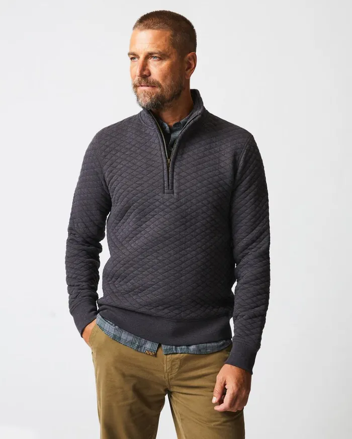 Sweaters and Sweatshirts Men Billy Reid Diamond Quilt Half Zip Black