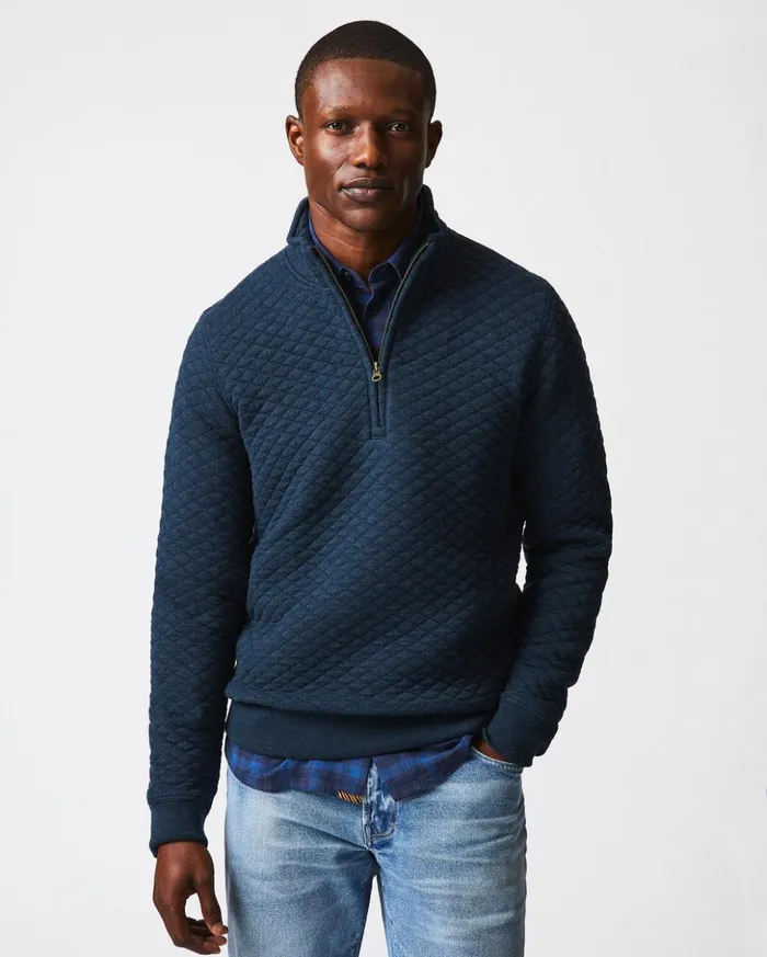 Sweaters and Sweatshirts Men Billy Reid Diamond Quilt Half Zip Carbon Blue