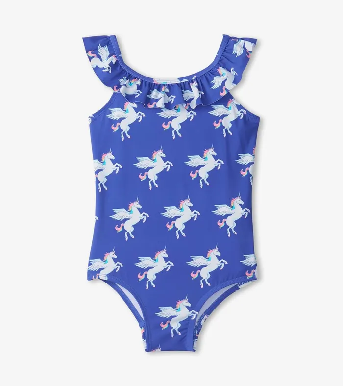 Swimwear Girls Hatley Girls Dazzling Unicorn Ruffle Sleeve Swimsuit