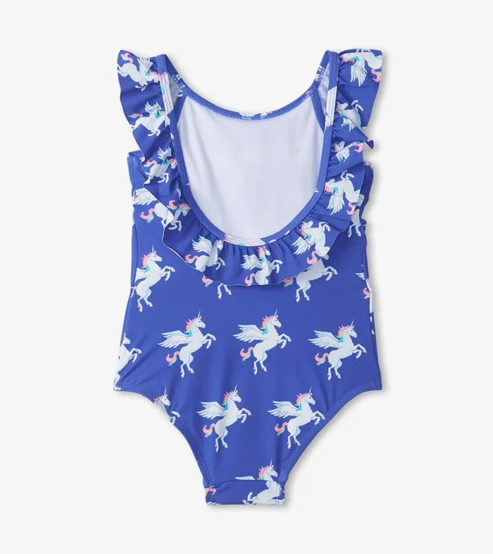 Swimwear Girls Hatley Girls Dazzling Unicorn Ruffle Sleeve Swimsuit
