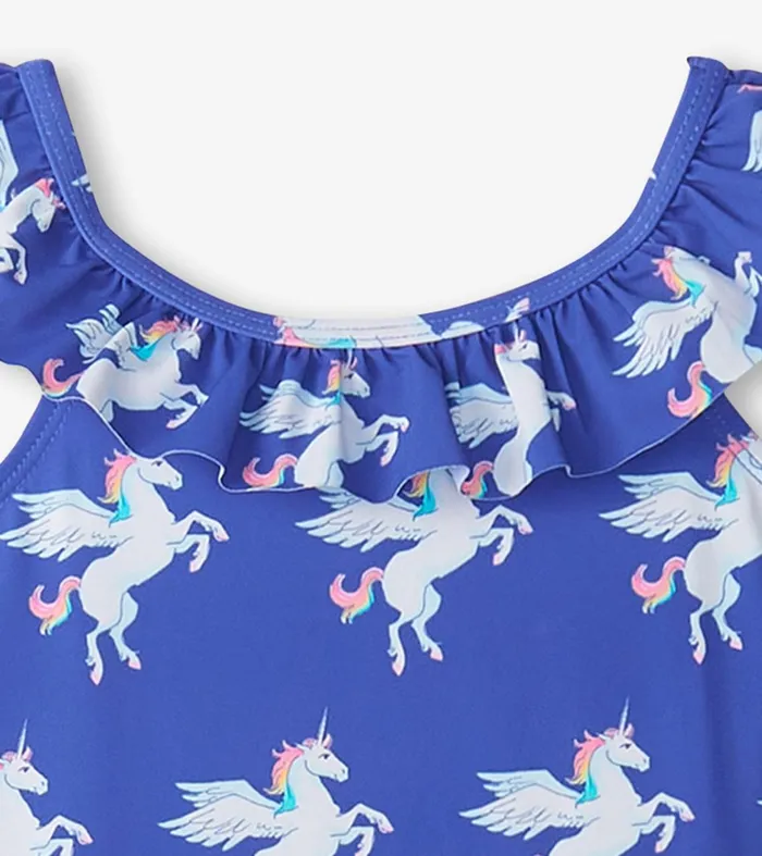 Swimwear Girls Hatley Girls Dazzling Unicorn Ruffle Sleeve Swimsuit