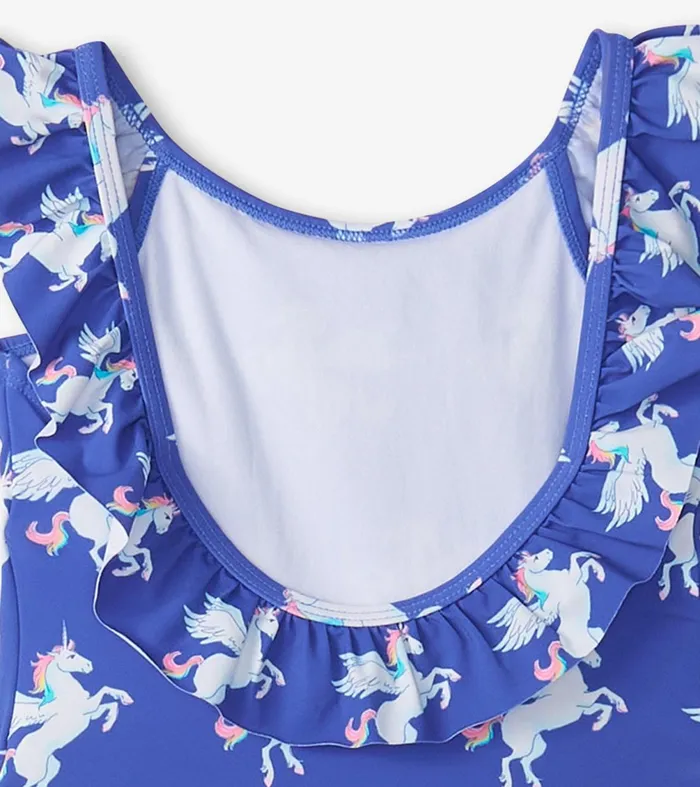 Swimwear Girls Hatley Girls Dazzling Unicorn Ruffle Sleeve Swimsuit