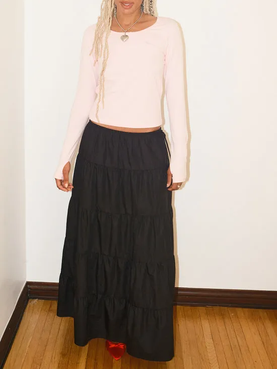 Tiered Maxi Skirt Black Bottoms Lisa Says Gah Women