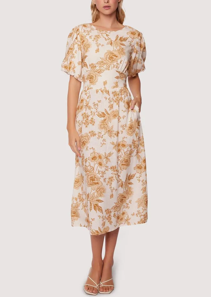 Toasted Rose Midi Dress Brownfloral Women Lost Wander Dresses