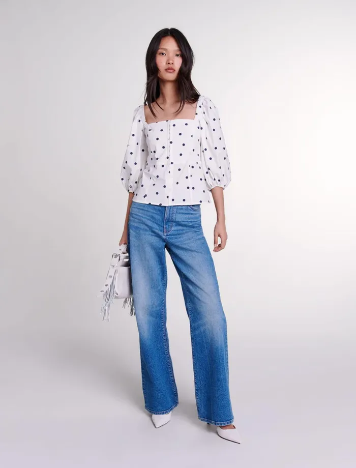 Tops and Shirts Women Maje PuffSleeved Top Navy Polka Dots