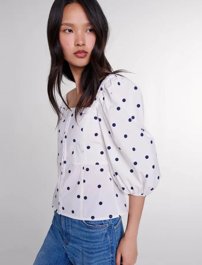 Tops and Shirts Women Maje PuffSleeved Top Navy Polka Dots