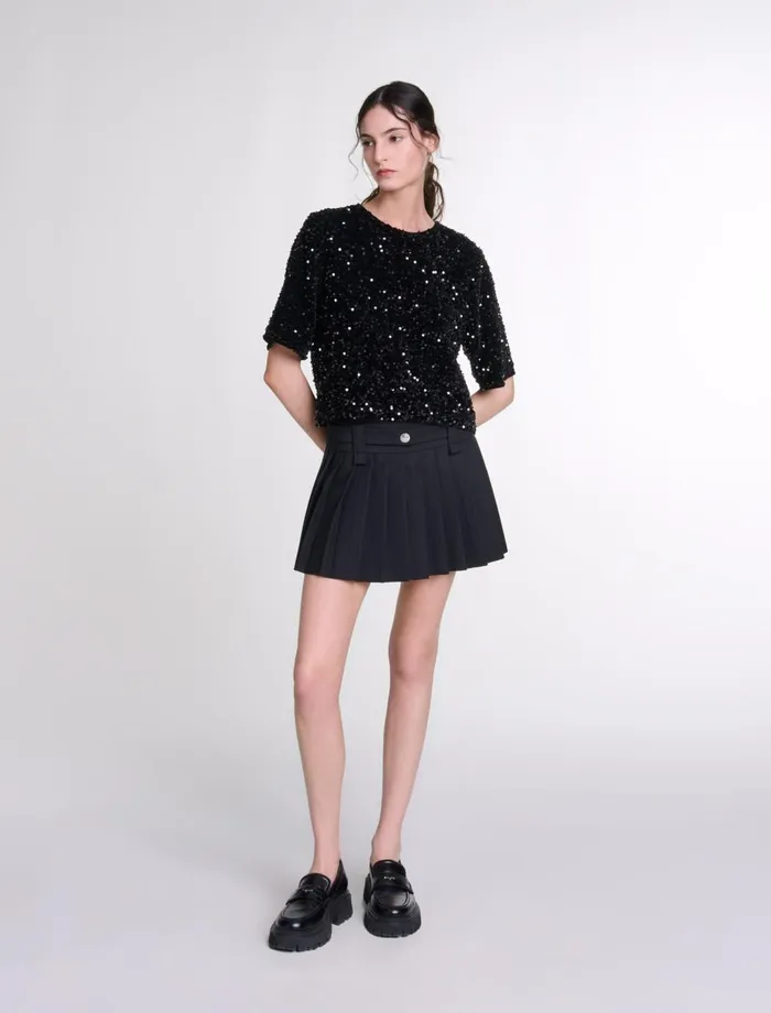 Tops and Shirts Women Maje Sequinned Velvet Top Black