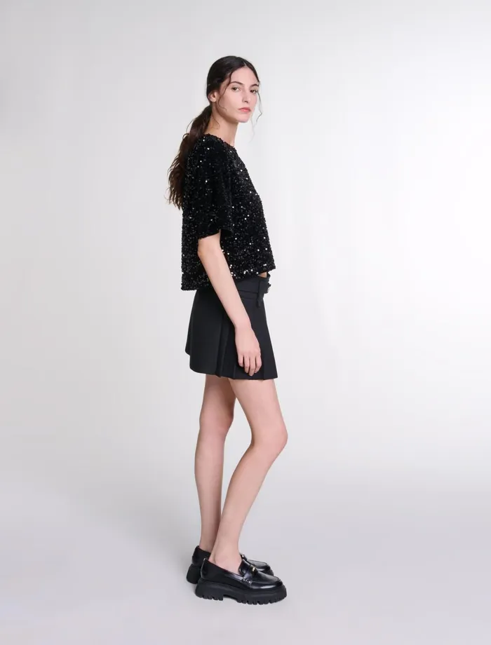 Tops and Shirts Women Maje Sequinned Velvet Top Black