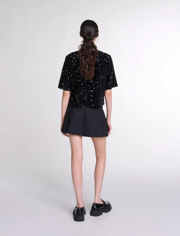 Tops and Shirts Women Maje Sequinned Velvet Top Black