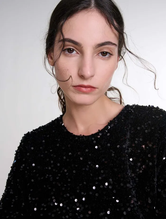 Tops and Shirts Women Maje Sequinned Velvet Top Black