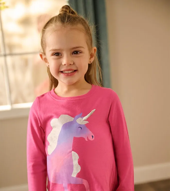 Tops Baby and Toddler Hatley Rasberry Unicorn Long Sleeve TShirt