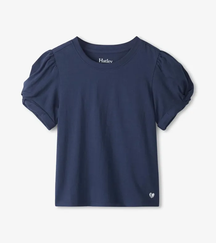 Tops Girls Hatley Girls Navy Twisted Sleeve Tee