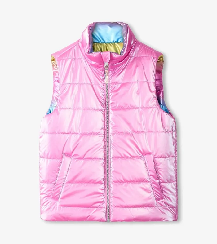 Tops Girls Hatley Girls Rainbow Shine Reversible Quilted Vest