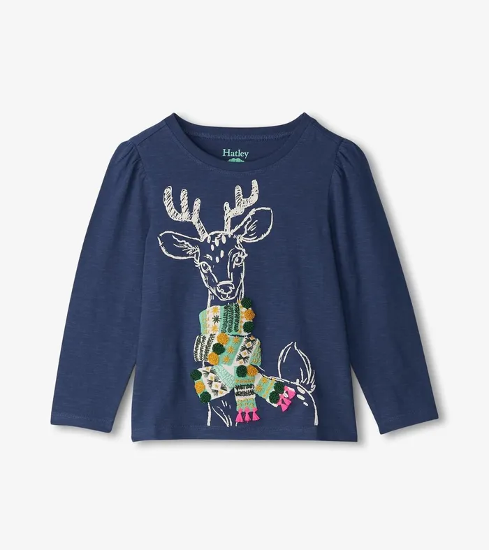 Tops Girls Hatley Girls Reindeer Scarf TShirt