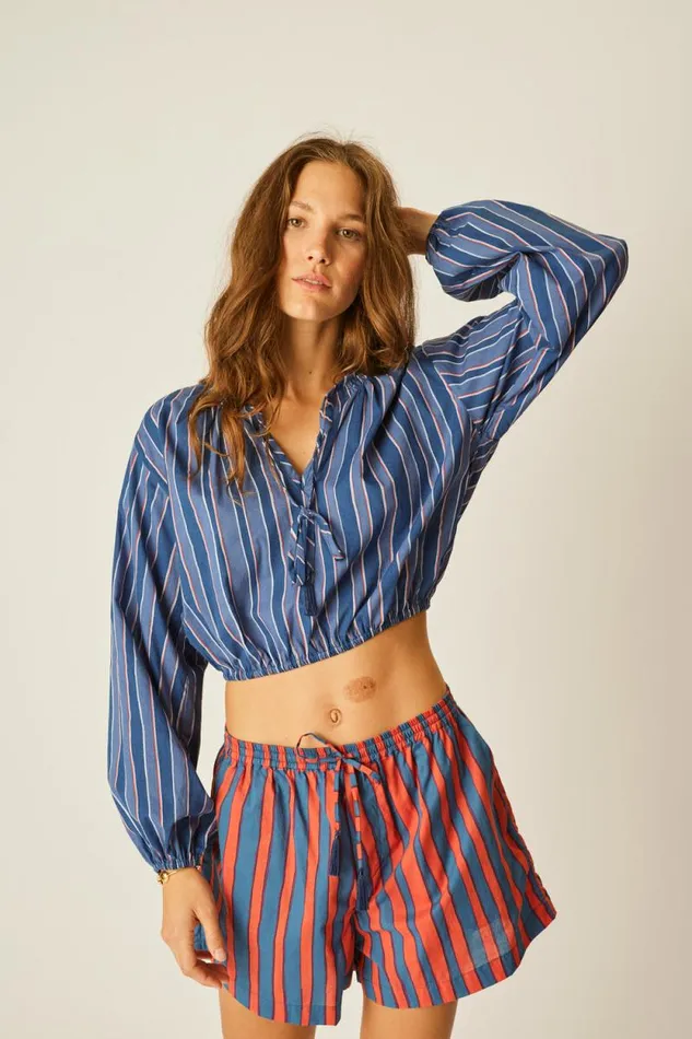 Tops Shop Natalie Martin AMELIA TOP Batik Stripe Navy