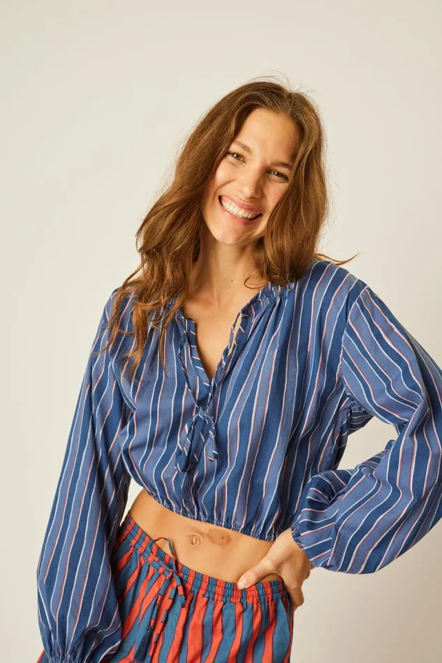 Tops Shop Natalie Martin AMELIA TOP Batik Stripe Navy