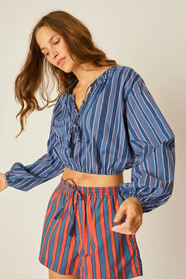Tops Shop Natalie Martin AMELIA TOP Batik Stripe Navy