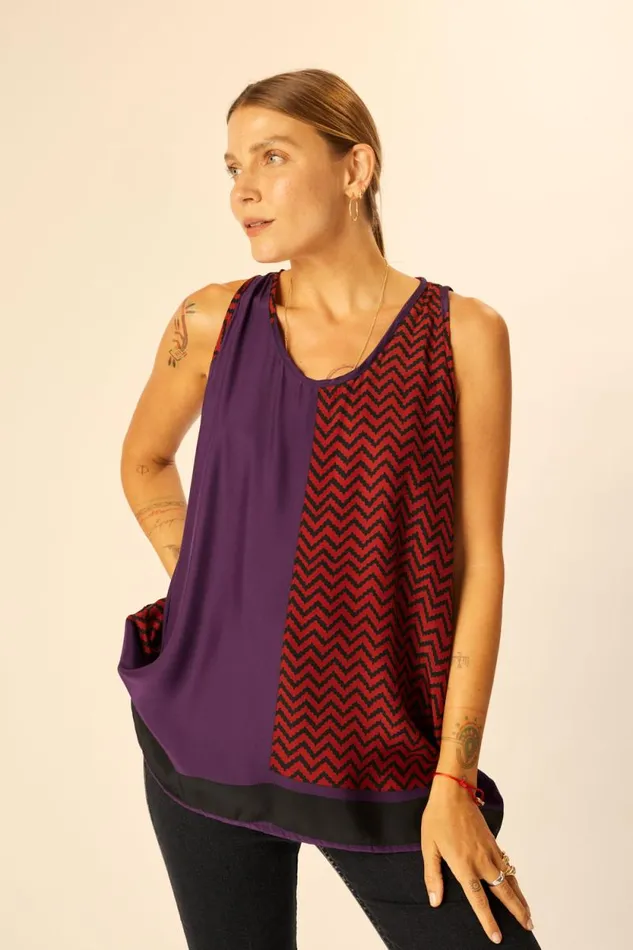 Tops Shop Natalie Martin ARIANA TANK Block Zigzag Aubergine