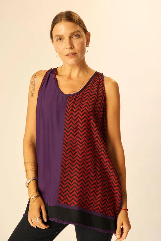 Tops Shop Natalie Martin ARIANA TANK Block Zigzag Aubergine
