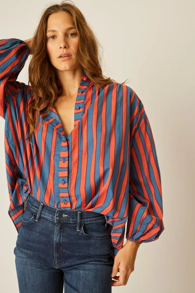 Tops Shop Natalie Martin IRIS TOP Batik Stripe Navy